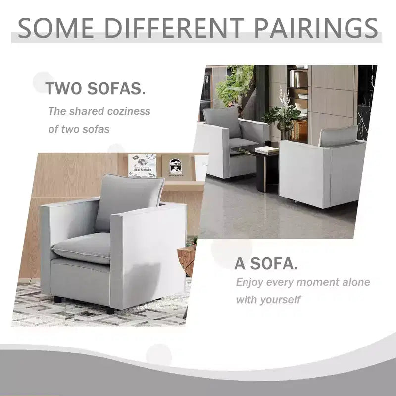 MAYEERTY Gray Single Sofa Chair Set of 2, Soft and Breathable Seat Cushion, Soft Armchair for Bedroom Reading Room