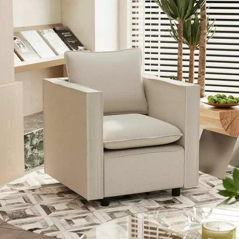 MAYEERTY Beige Single Sofa Chair, Decorative Chairs with Soft Seat Cushion Armchairs for Reading Room Living Room