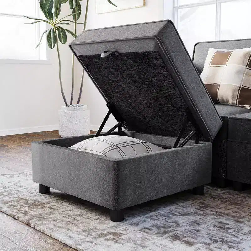 2-Piece Modular Sectional Set, 52 Loveseat-to-Bed, Tool-Free Click Connectors, 300 lb/Module, Ottoman Included, Corduroy, Dark Gray