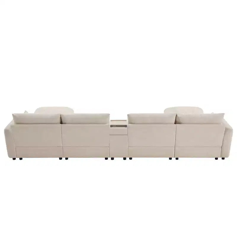Whisen 136'' Modular U-Shaped Sectional Sofa with Console, Cup Holder, Movable Storage Ottoman