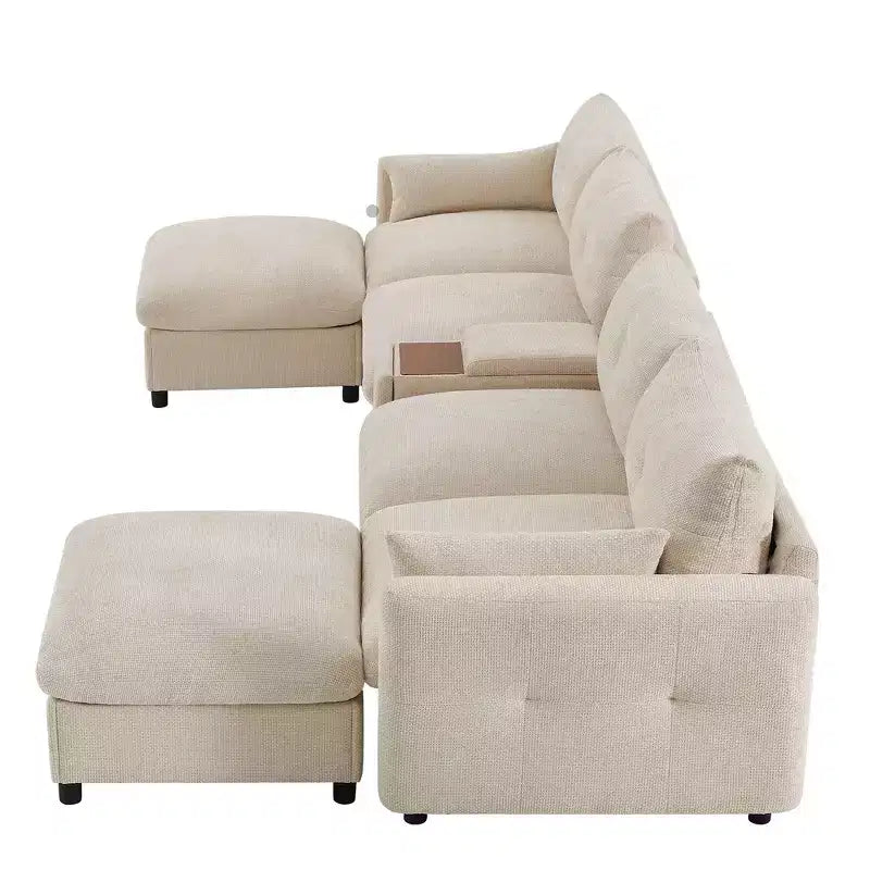 Whisen 136'' Modular U-Shaped Sectional Sofa with Console, Cup Holder, Movable Storage Ottoman