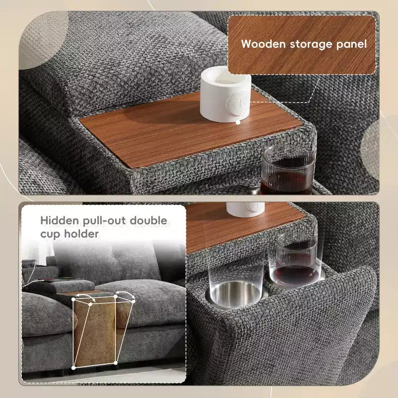 Whisen 136'' Modular U-Shaped Sectional Sofa with Console, Cup Holder, Movable Storage Ottoman