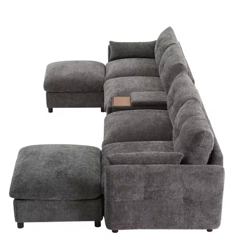 Whisen 136'' Modular U-Shaped Sectional Sofa with Console, Cup Holder, Movable Storage Ottoman
