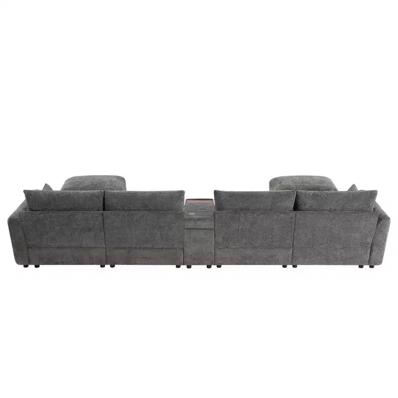 Whisen 136'' Modular U-Shaped Sectional Sofa with Console, Cup Holder, Movable Storage Ottoman