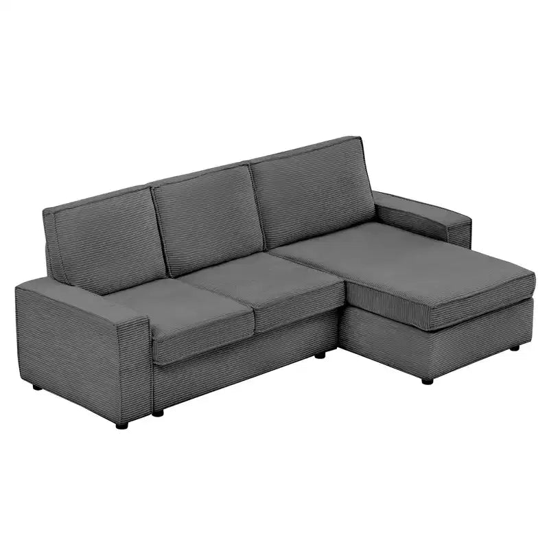 Sofa, L-Shaped Modular Sectional  Deep Seat Corduroy Convertible Sleeper Sofa Bed with Washable Covers for Living Room/Office Gray