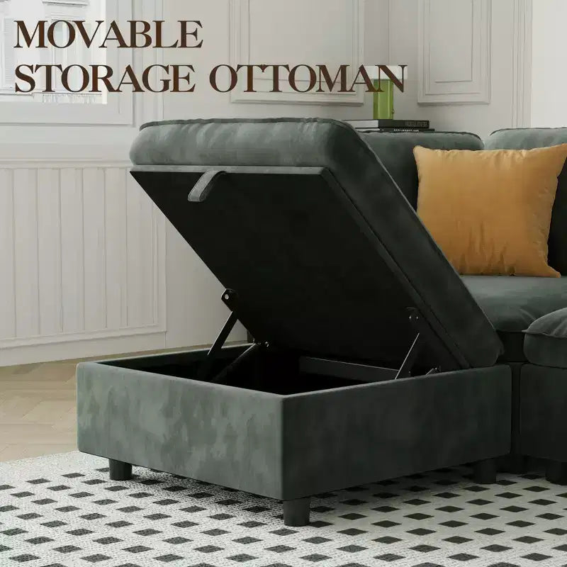 Sofa, Modular Mid-Seat Chair with Ottoman without Armrests  Velvet Deep Seat Decorative Pillows