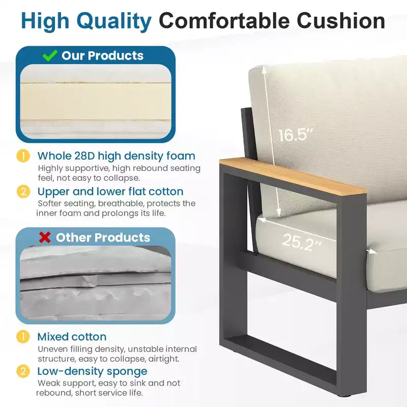 Heynemo Aluminum Outdoor Armchair, 2 Pieces All-Weather Metal Patio Single Sofa, Patio Conversation Set for Porch Backyard Garden, Beige