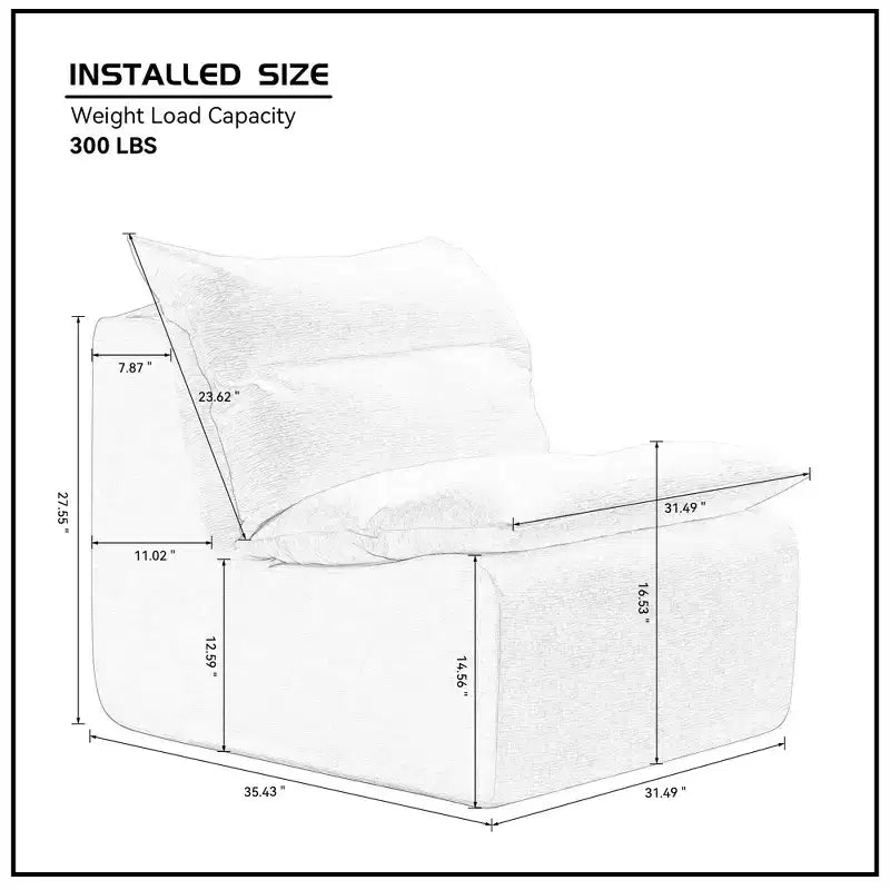 Modular Lounge Sofa Chair with Full Compression SpongeLazy Singer Sofa for Apartment Living or Reading Nook