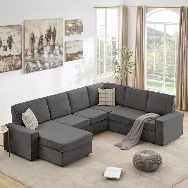 Sofa, Modular Sectional 10-Seater  Convertible U-Shaped Chaise Sleeper Sofa Wide Armrests Corduroy Cloud Couch for Living Room/Bedroom