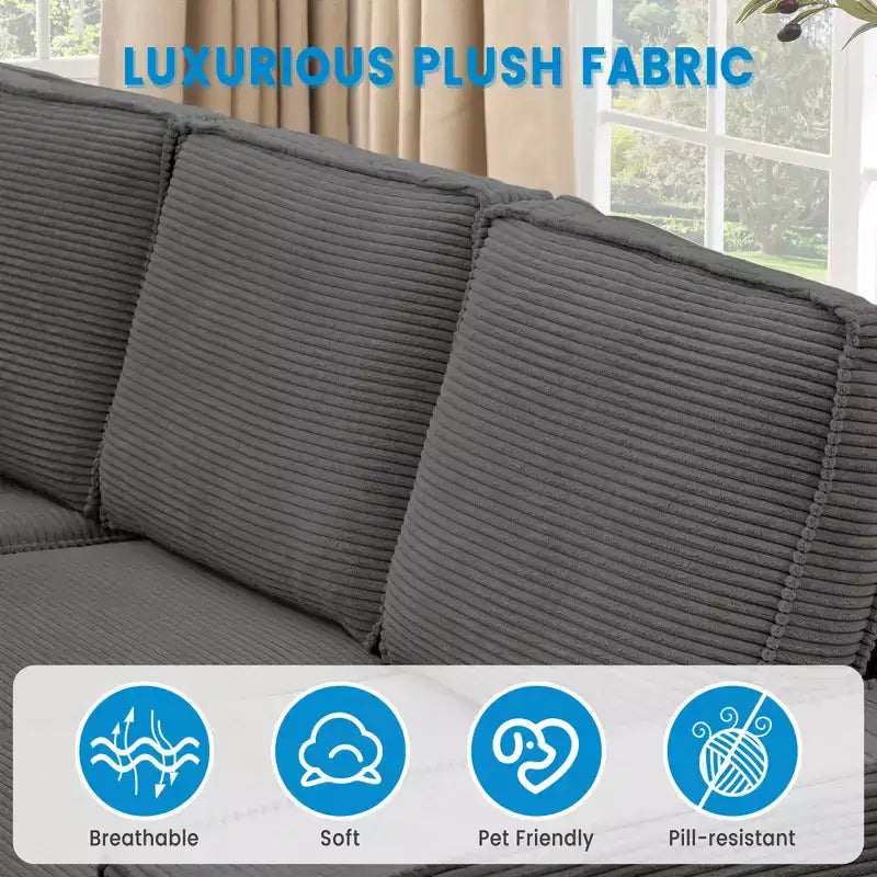 Sofa, Modular Sectional 10-Seater  Convertible U-Shaped Chaise Sleeper Sofa Wide Armrests Corduroy Cloud Couch for Living Room/Bedroom