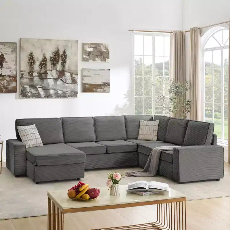Sofa, Modular Sectional 10-Seater  Convertible U-Shaped Chaise Sleeper Sofa Wide Armrests Corduroy Cloud Couch for Living Room/Bedroom