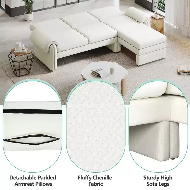 94 Modern L-Shaped Sofa, Sectional Sofa With Convertible Chaise, 90-180 Adjustable Backrest