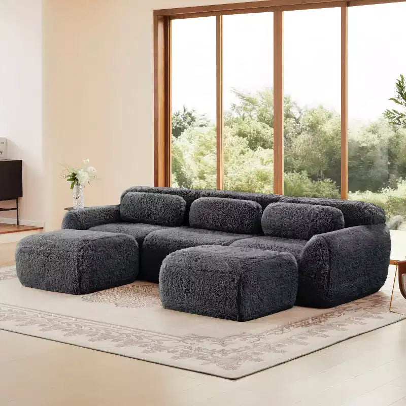 Modular Sectional Sofa with 2 Ottomans, Deep Seat Sectional Sleeper Sofa, Modern Small Sectional for Living Room & Bedroom-Panipeachy