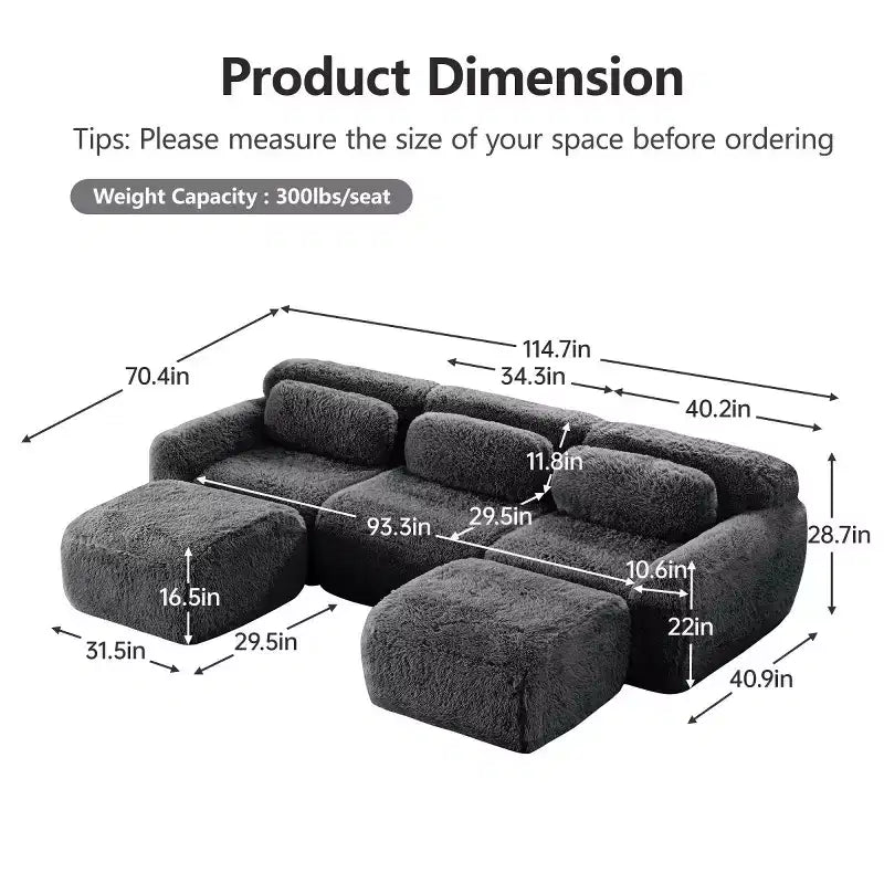 Modular Sectional Sofa with 2 Ottomans, Deep Seat Sectional Sleeper Sofa, Modern Small Sectional for Living Room & Bedroom-Panipeachy