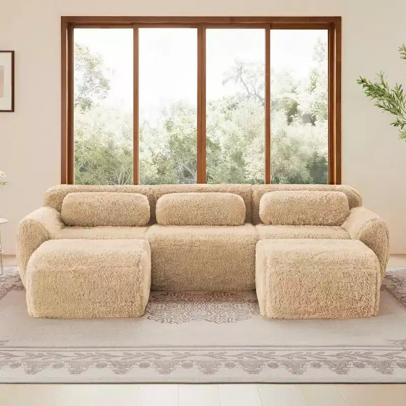 Modular Sectional Sofa with 2 Ottomans, Deep Seat Sectional Sleeper Sofa, Modern Small Sectional for Living Room & Bedroom-Panipeachy