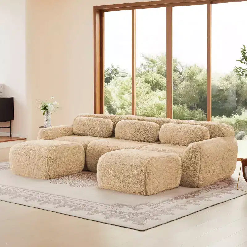 Modular Sectional Sofa with 2 Ottomans, Deep Seat Sectional Sleeper Sofa, Modern Small Sectional for Living Room & Bedroom-Panipeachy