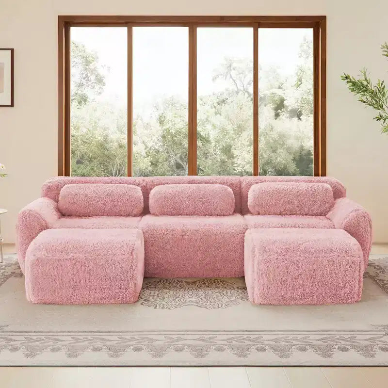 Modular Sectional Sofa with 2 Ottomans, Deep Seat Sectional Sleeper Sofa, Modern Small Sectional for Living Room & Bedroom-Panipeachy