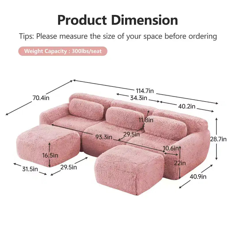 Modular Sectional Sofa with 2 Ottomans, Deep Seat Sectional Sleeper Sofa, Modern Small Sectional for Living Room & Bedroom-Panipeachy