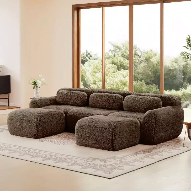 Modular Sectional Sofa with 2 Ottomans, Deep Seat Sectional Sleeper Sofa, Modern Small Sectional for Living Room & Bedroom-Panipeachy