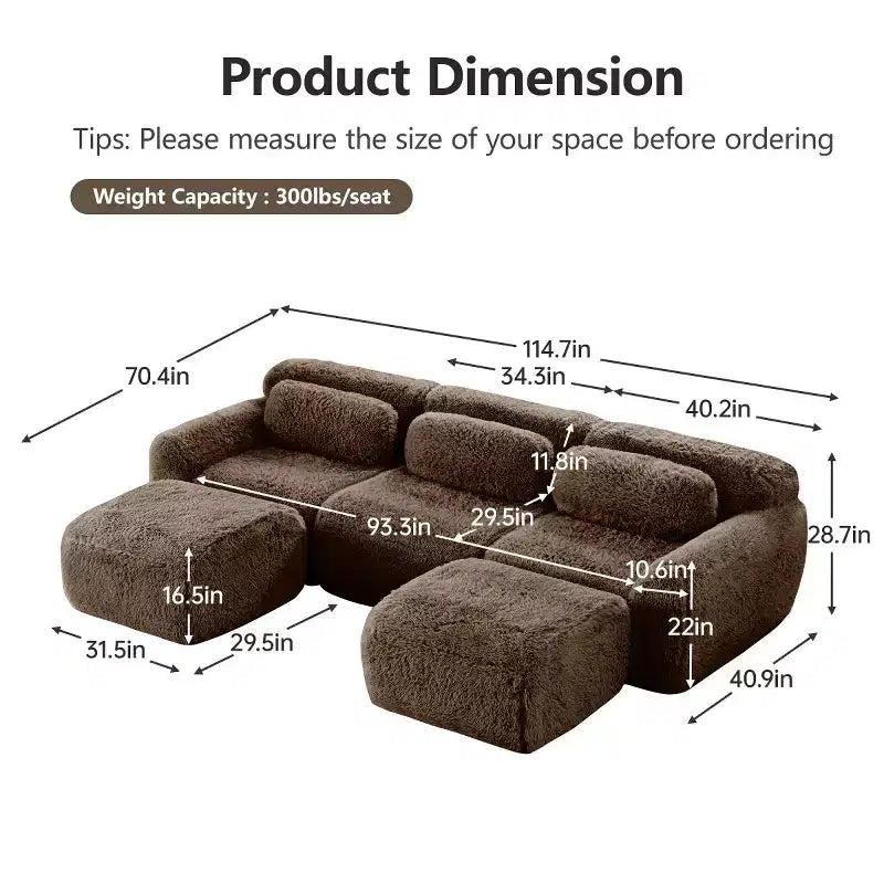 Modular Sectional Sofa with 2 Ottomans, Deep Seat Sectional Sleeper Sofa, Modern Small Sectional for Living Room & Bedroom-Panipeachy