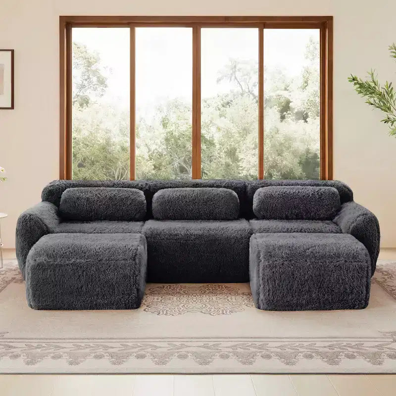 Modular Sectional Sofa with 2 Ottomans, Deep Seat Sectional Sleeper Sofa, Modern Small Sectional for Living Room & Bedroom-Panipeachy