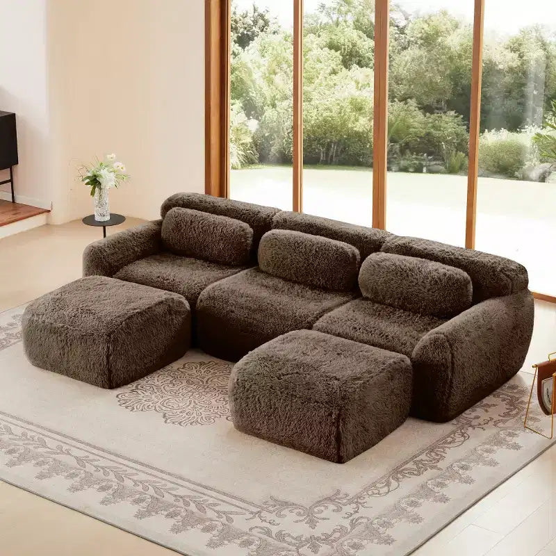 Modular Sectional Sofa with 2 Ottomans, Deep Seat Sectional Sleeper Sofa, Modern Small Sectional for Living Room & Bedroom-Panipeachy