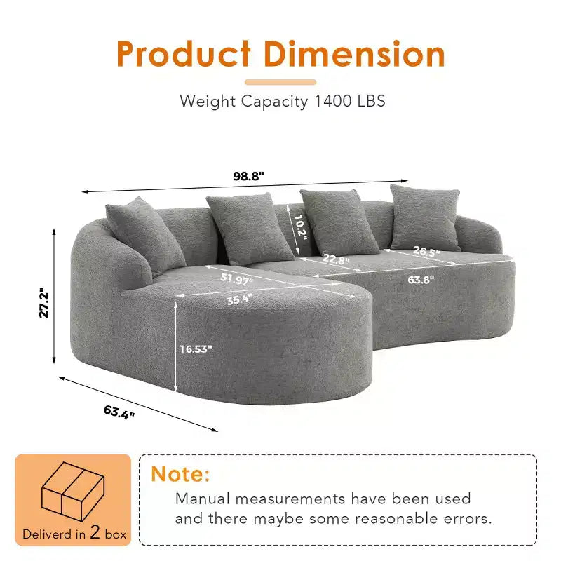 L-Shaped Modular Sectional Sofa with Chaise, Modular Chenille Sofa Couch, Modern Sectional Sofa for Living Room & Bedroom-Panipeachy