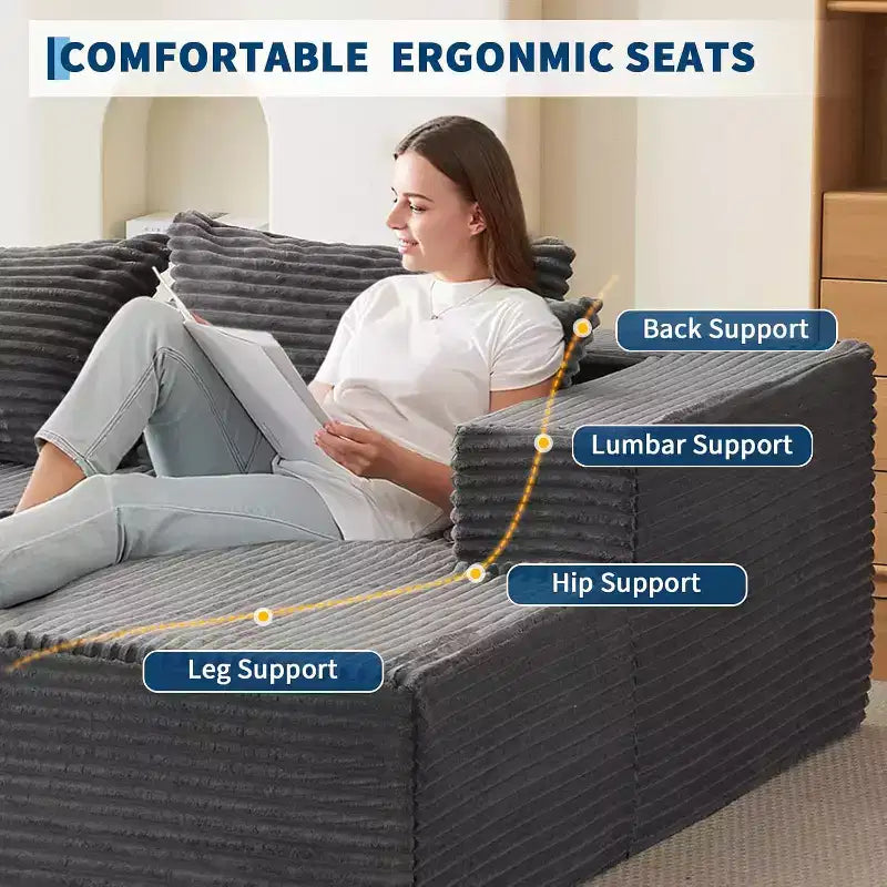Acekool 108-Inch Cloud Modular Sectional Sofa with Chaise, Plush Boneless L-Shape Couch for Living Room