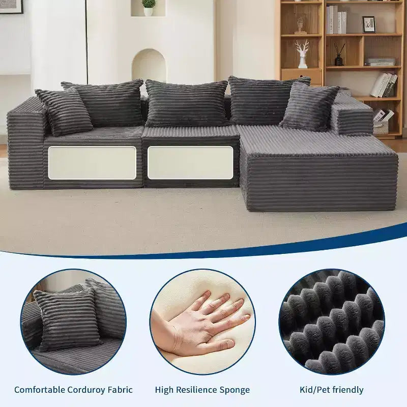 Acekool 108-Inch Cloud Modular Sectional Sofa with Chaise, Plush Boneless L-Shape Couch for Living Room