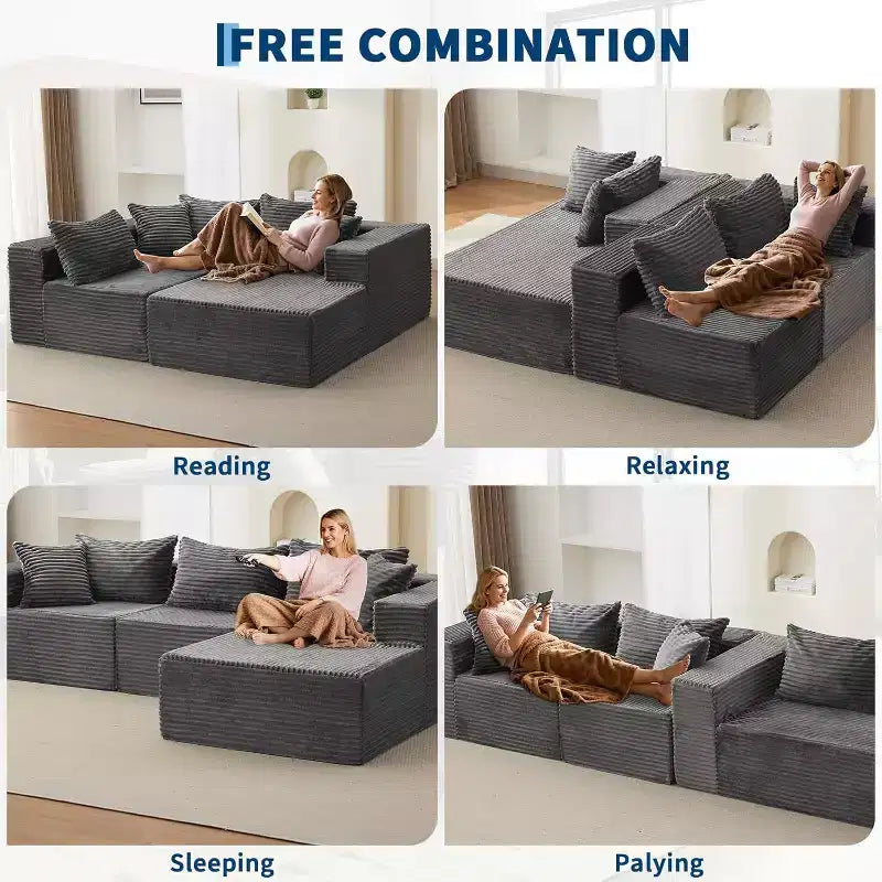 Acekool 108-Inch Cloud Modular Sectional Sofa with Chaise, Plush Boneless L-Shape Couch for Living Room
