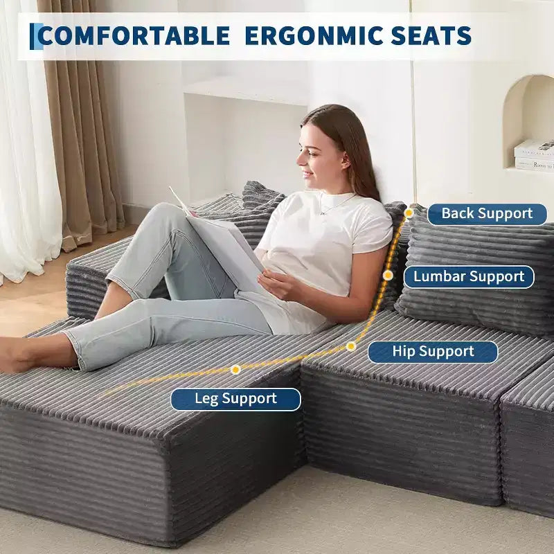 Acekool 108-Inch Cloud Modular Sectional Sofa with Chaise, Plush Boneless L-Shape Couch for Living Room