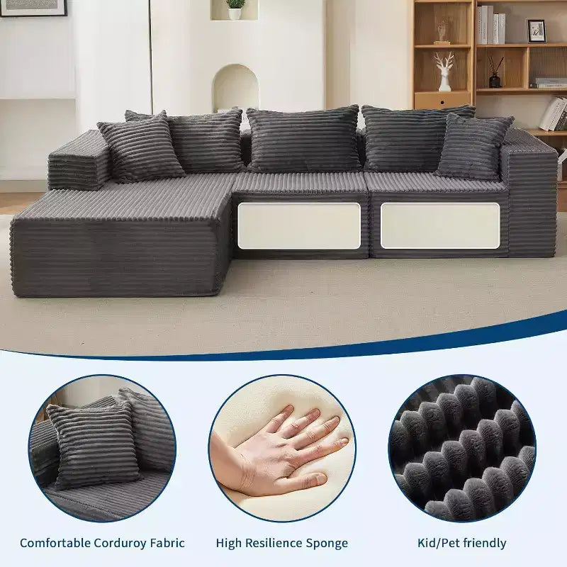 Acekool 108-Inch Cloud Modular Sectional Sofa with Chaise, Plush Boneless L-Shape Couch for Living Room