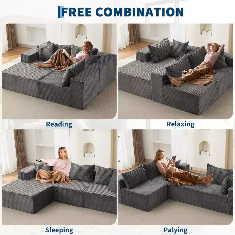Acekool 108-Inch Cloud Modular Sectional Sofa with Chaise, Plush Boneless L-Shape Couch for Living Room