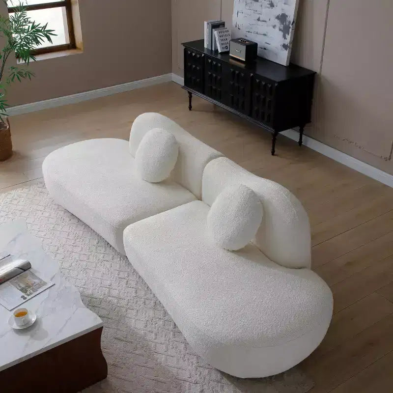 Modern Curved Modular Sectional Sofa with Boucle Upholstery, 3-Seat Cloud Sectional Couch with 2 Pillows for Living Room & Bedroom-Panipeachy