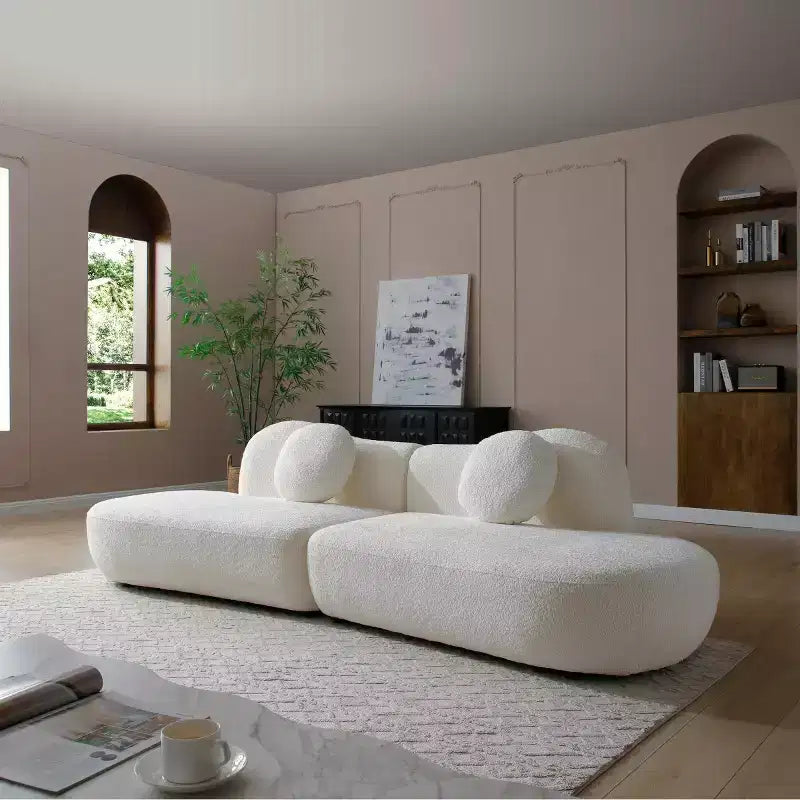 Modern Curved Modular Sectional Sofa with Boucle Upholstery, 3-Seat Cloud Sectional Couch with 2 Pillows for Living Room & Bedroom-Panipeachy