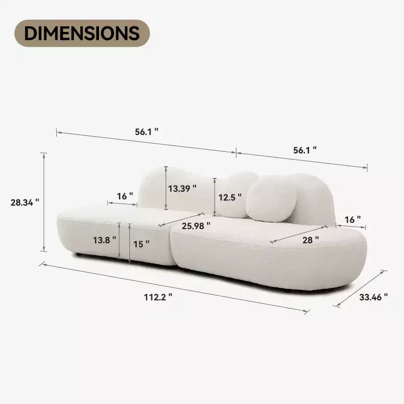 Modern Curved Modular Sectional Sofa with Boucle Upholstery, 3-Seat Cloud Sectional Couch with 2 Pillows for Living Room & Bedroom-Panipeachy