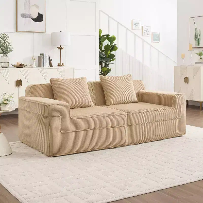 Modular Small Sectional Sofa, Corduroy Deep Seat Loveseat, Modern Cloud Sectional Couch for Living Room, Bedroom, or Apartment-Panipeachy