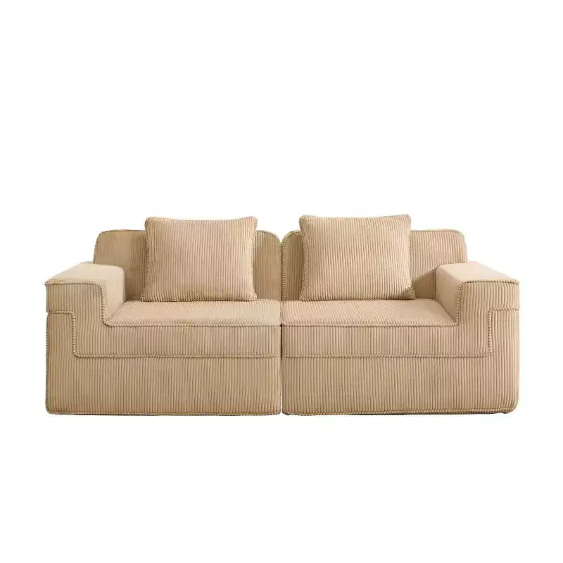 Modular Small Sectional Sofa, Corduroy Deep Seat Loveseat, Modern Cloud Sectional Couch for Living Room, Bedroom, or Apartment-Panipeachy