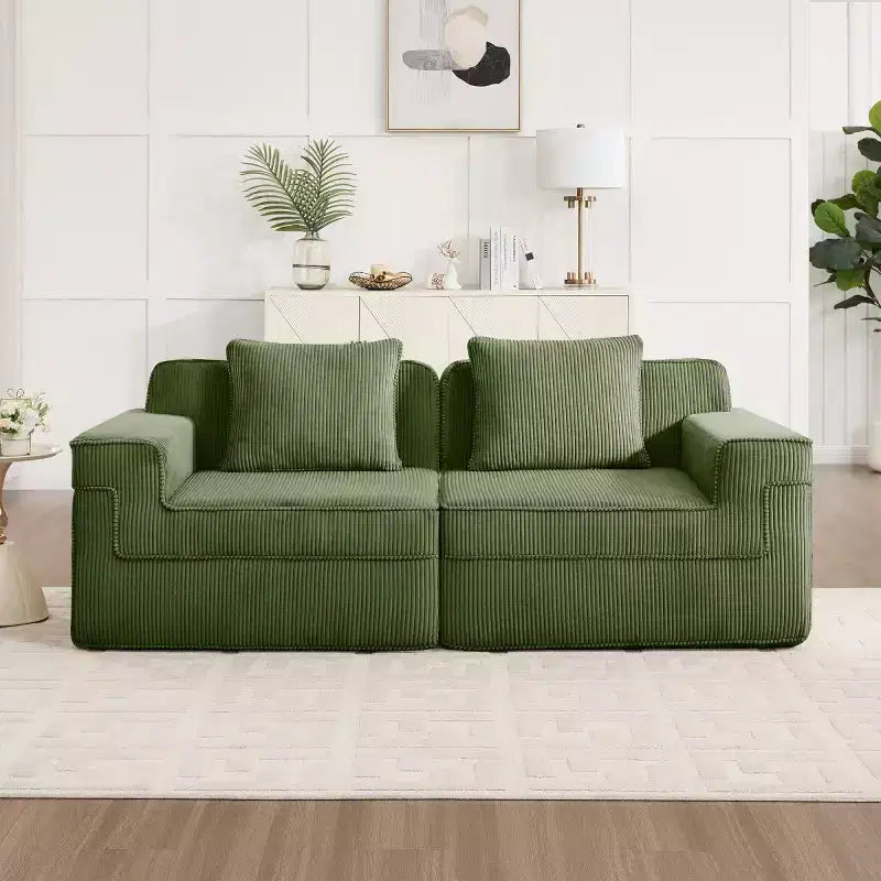 Modular Small Sectional Sofa, Corduroy Deep Seat Loveseat, Modern Cloud Sectional Couch for Living Room, Bedroom, or Apartment-Panipeachy