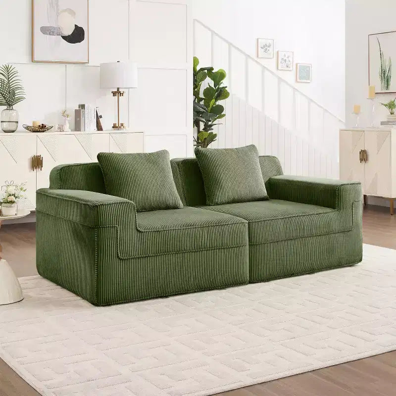 Modular Small Sectional Sofa, Corduroy Deep Seat Loveseat, Modern Cloud Sectional Couch for Living Room, Bedroom, or Apartment-Panipeachy