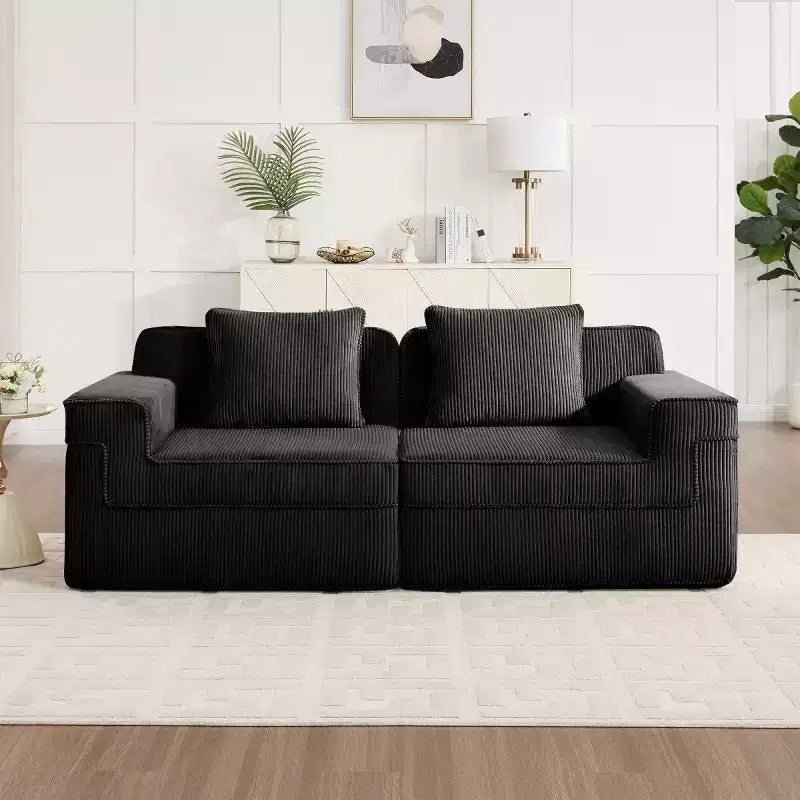 Modular Small Sectional Sofa, Corduroy Deep Seat Loveseat, Modern Cloud Sectional Couch for Living Room, Bedroom, or Apartment-Panipeachy