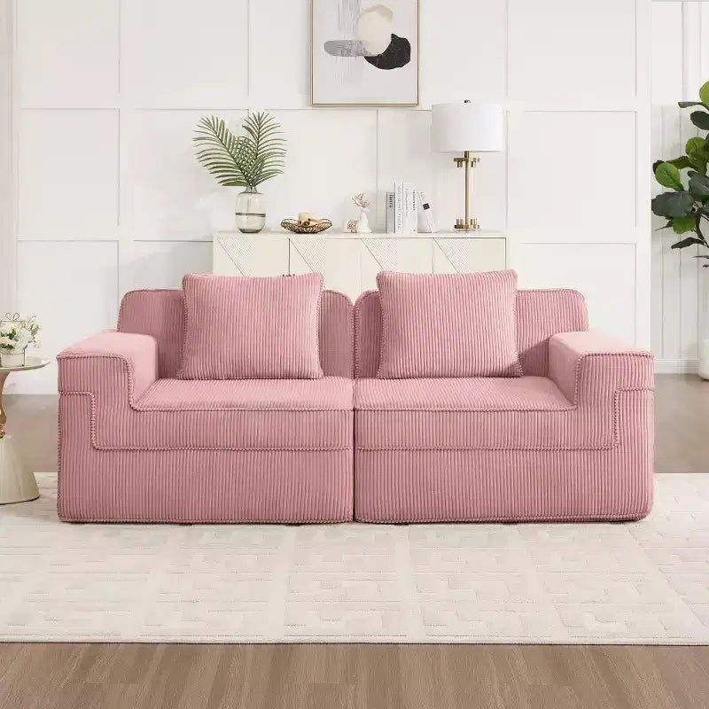 Modular Small Sectional Sofa, Corduroy Deep Seat Loveseat, Modern Cloud Sectional Couch for Living Room, Bedroom, or Apartment-Panipeachy