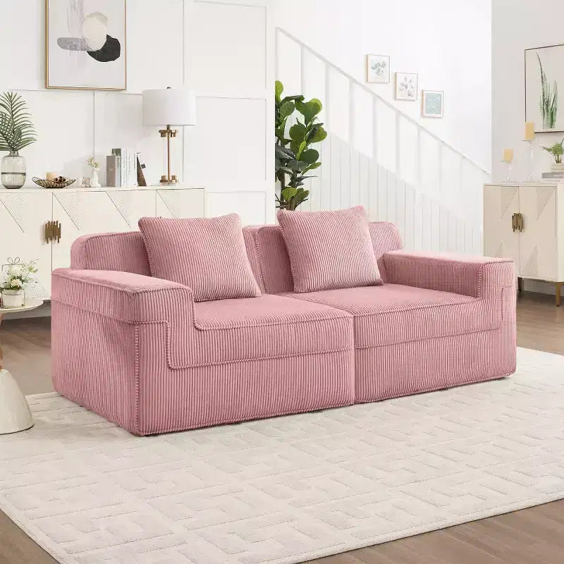 Modular Small Sectional Sofa, Corduroy Deep Seat Loveseat, Modern Cloud Sectional Couch for Living Room, Bedroom, or Apartment-Panipeachy