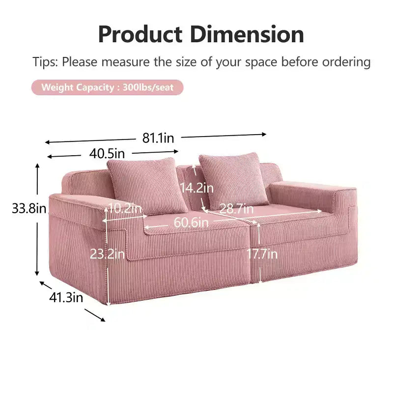 Modular Small Sectional Sofa, Corduroy Deep Seat Loveseat, Modern Cloud Sectional Couch for Living Room, Bedroom, or Apartment-Panipeachy