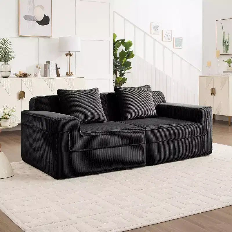 Modular Small Sectional Sofa, Corduroy Deep Seat Loveseat, Modern Cloud Sectional Couch for Living Room, Bedroom, or Apartment-Panipeachy