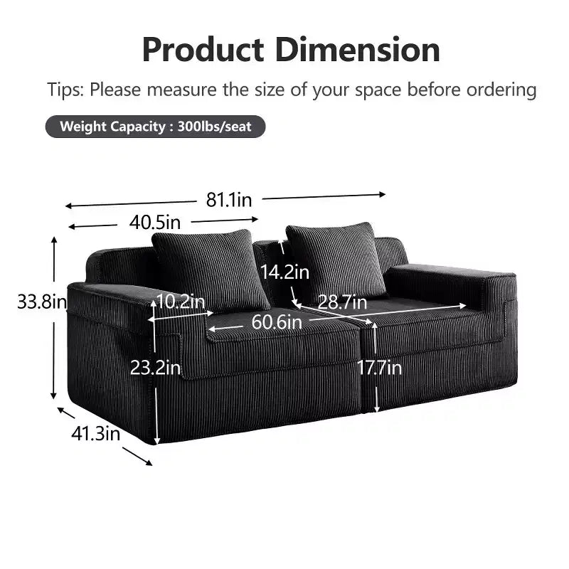 Modular Small Sectional Sofa, Corduroy Deep Seat Loveseat, Modern Cloud Sectional Couch for Living Room, Bedroom, or Apartment-Panipeachy