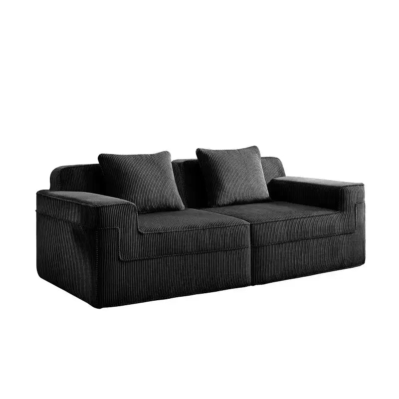 Modular Small Sectional Sofa, Corduroy Deep Seat Loveseat, Modern Cloud Sectional Couch for Living Room, Bedroom, or Apartment-Panipeachy