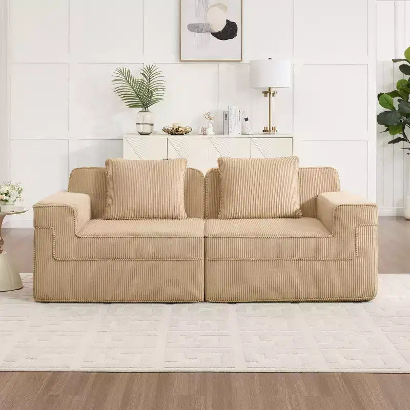Modular Small Sectional Sofa, Corduroy Deep Seat Loveseat, Modern Cloud Sectional Couch for Living Room, Bedroom, or Apartment-Panipeachy