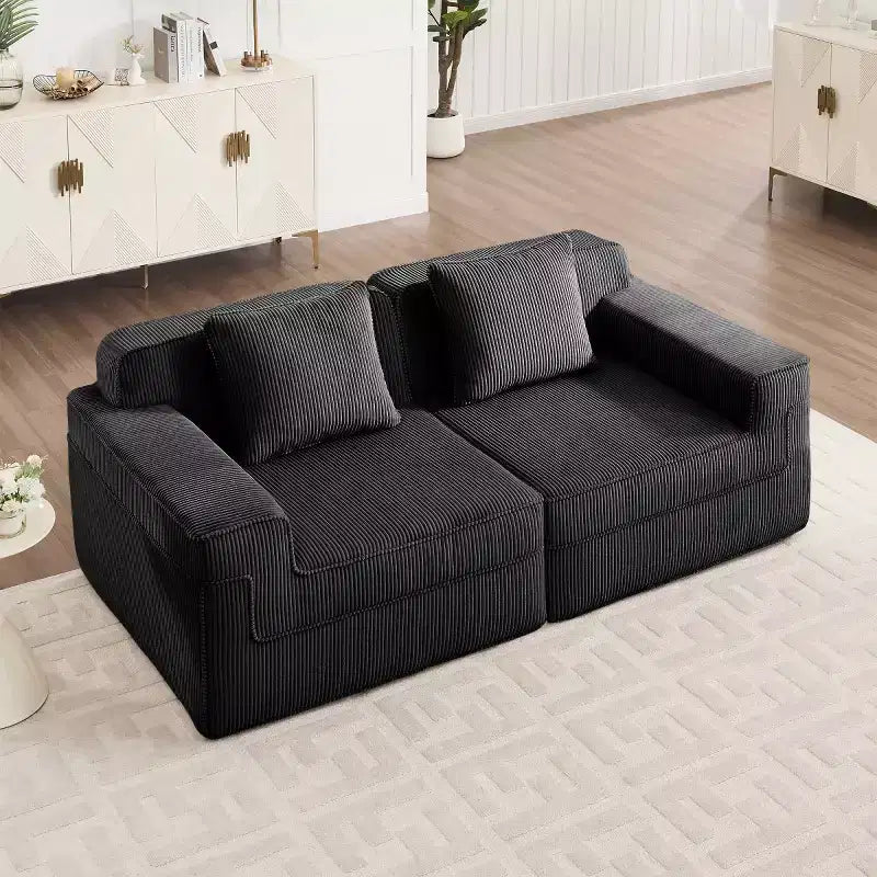 Modular Small Sectional Sofa, Corduroy Deep Seat Loveseat, Modern Cloud Sectional Couch for Living Room, Bedroom, or Apartment-Panipeachy