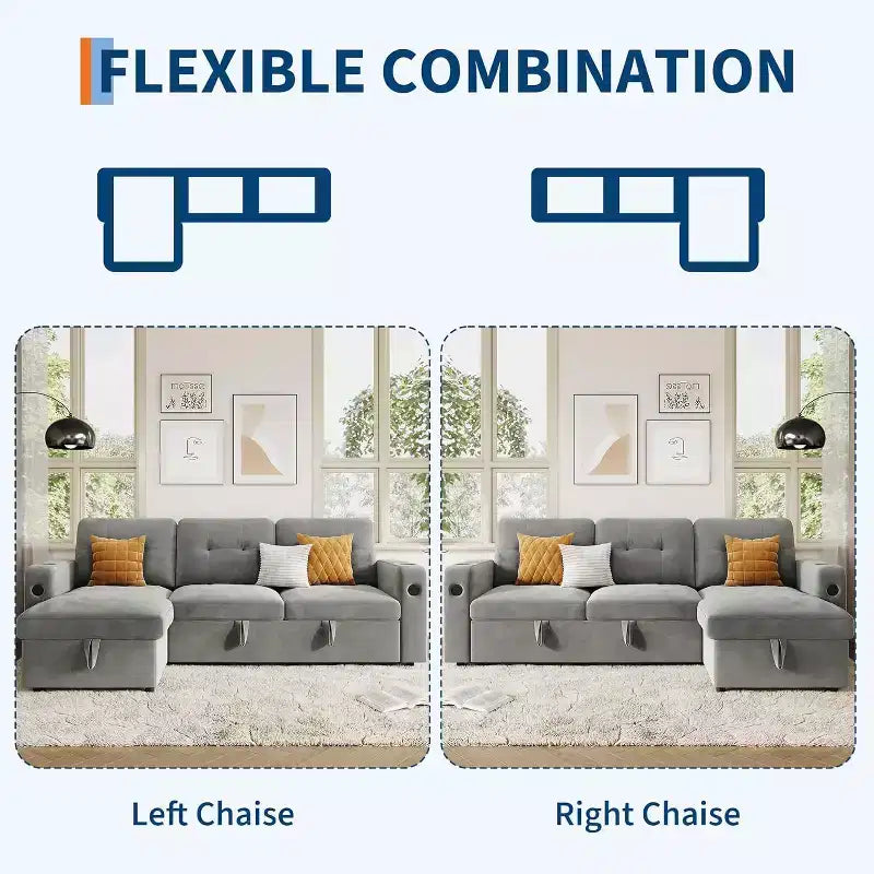 Acekool 84 Inch Sleeper Sofa Couch L-Shaped Pull Out Bed with Storage and Modern Sectional for Living Room